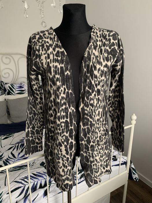Prepair wełniany kardigan sweter w panterkę wełna merino wool 38 M