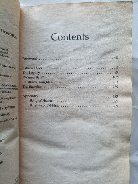 3 Phantasy Books: Dragonlance, Second Generation; Runelords: The Sum of All Men;  The Tamil: Domes of Fire