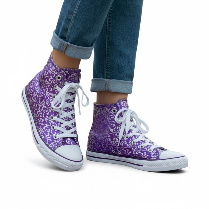 Damskie trampki wysokie fioletowe we wzory buty sportowe 6644 rozm. 37