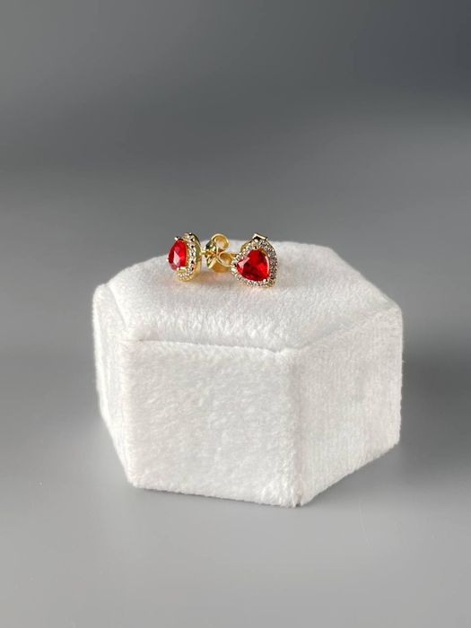 Сережки Pandora «Серце» з позолотою та червоними кристалами