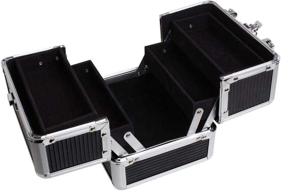 (NOVA) Mala de maquilhagem, 4 bandejas destacáveis, cor preta