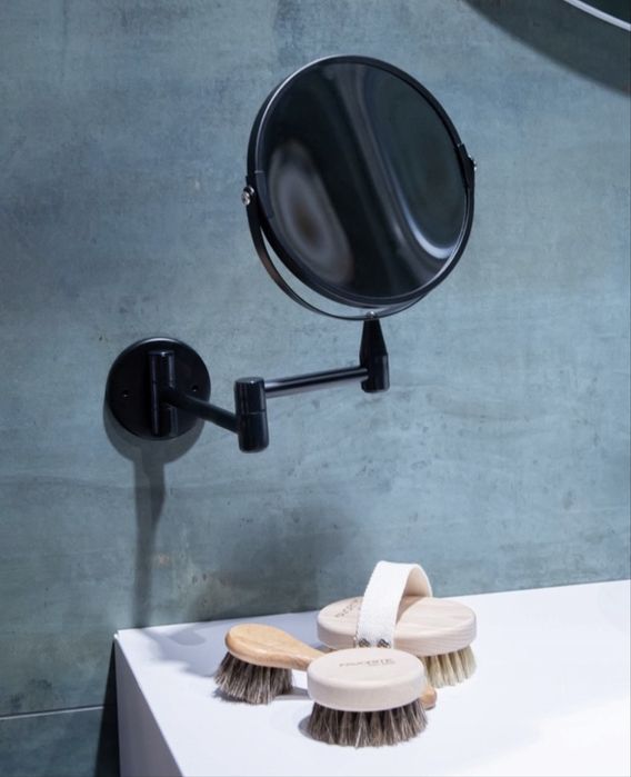 Lusterko na ramieniu okrągłe wysuwane ścienne czarne