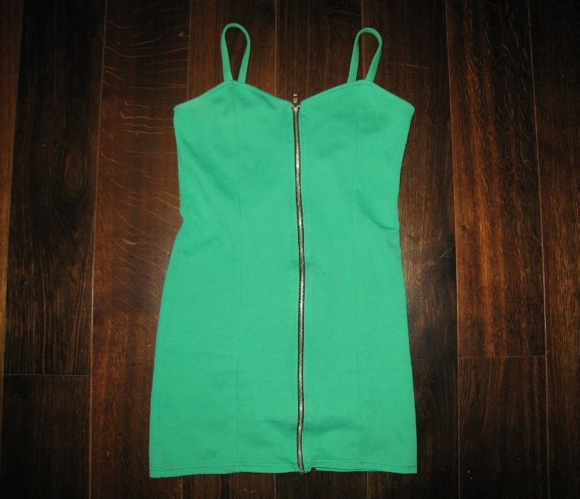 Zielony długi top tunika zip 38 na ramiączkach dekolt serce