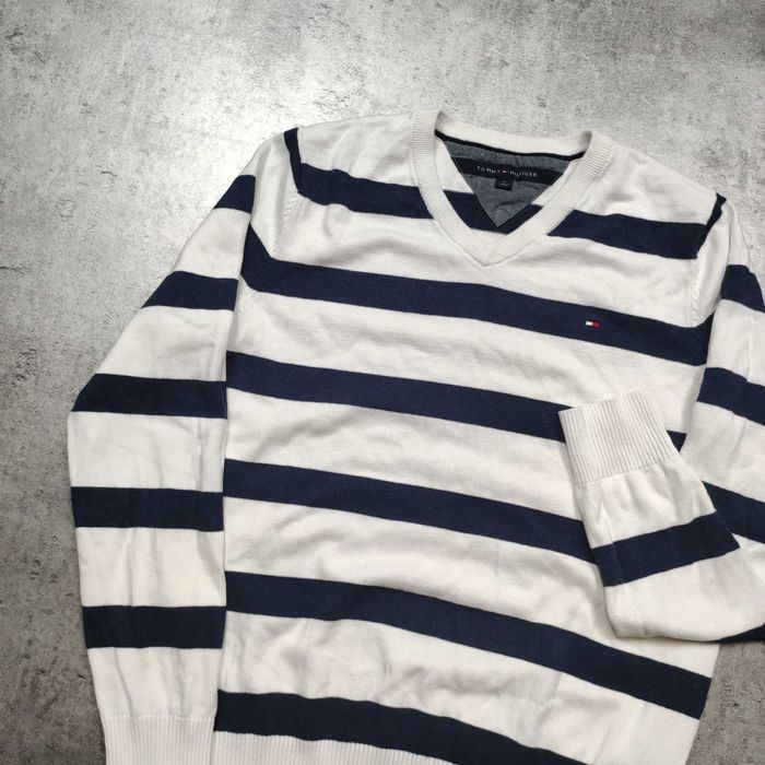 MĘSKI Elegancki Sweter Bawełna Marina TH Tommy Hilfiger Haft Paski