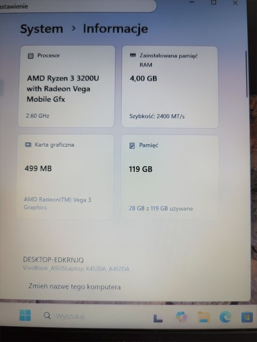 Asus X412DA-AD12D Ryzen3, Radeon Vega Win11 idealny