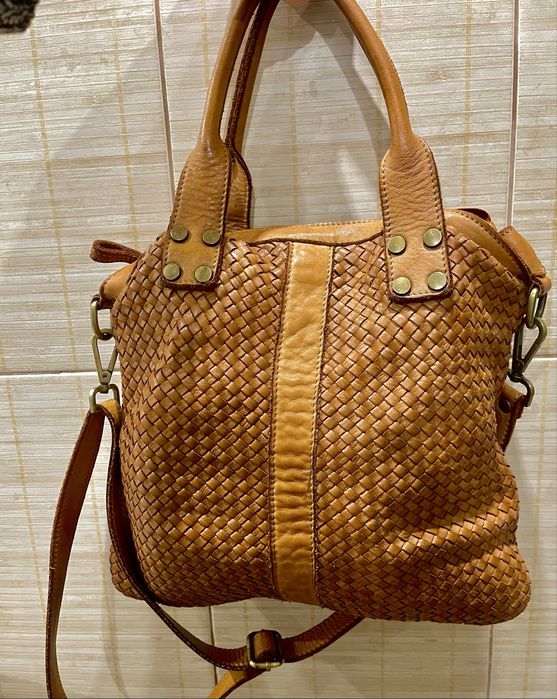 Вінтажна шкіряна сумка з плетінням