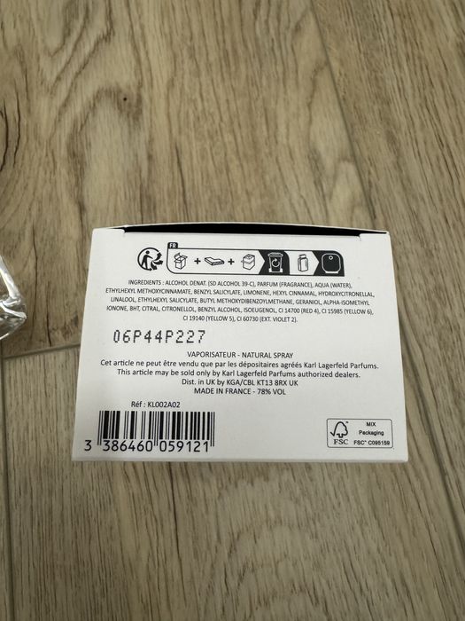 Puste opakowanie i flakon po perfumach Karl Lagerfeld 45ml