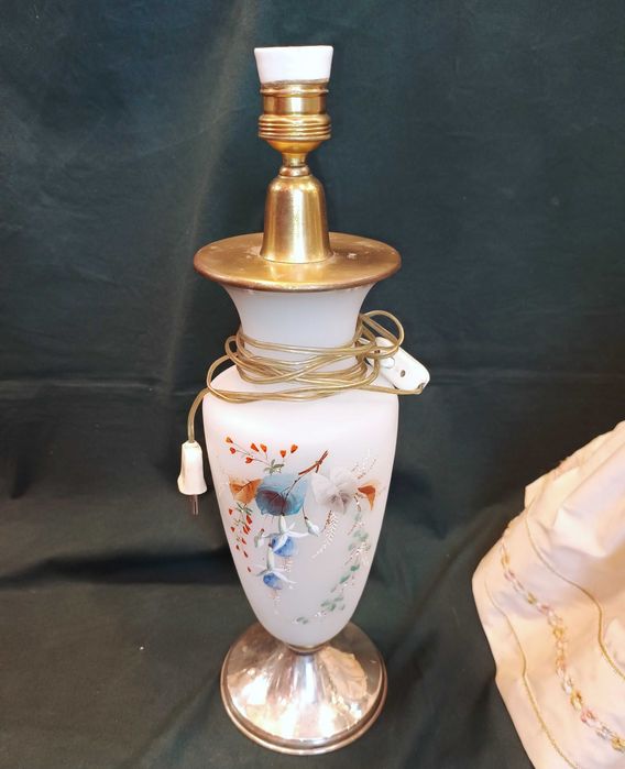 Candeeiro Mesa Vidro Base Prata