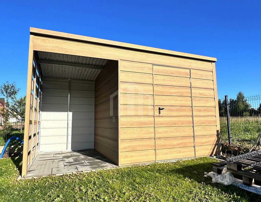 Schowek - domek ogrodowy + wiata 1,5m - drzwi - drewnopodobny SO103