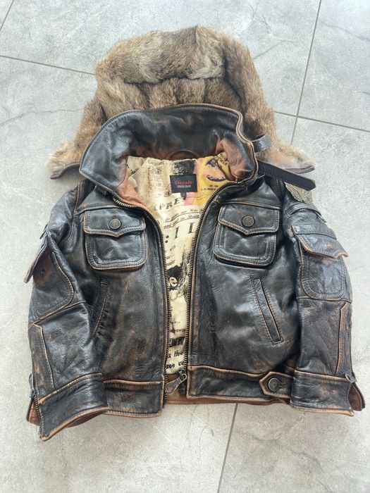 Шкіряна куртка з натуральним хутром Devil’s by Roberto Cavalli