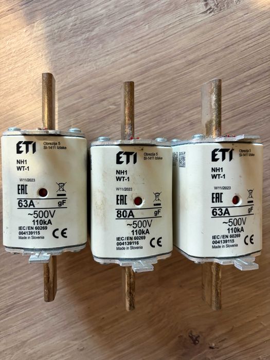 Bezpiecznik ETI 63A i 80A 500V gF