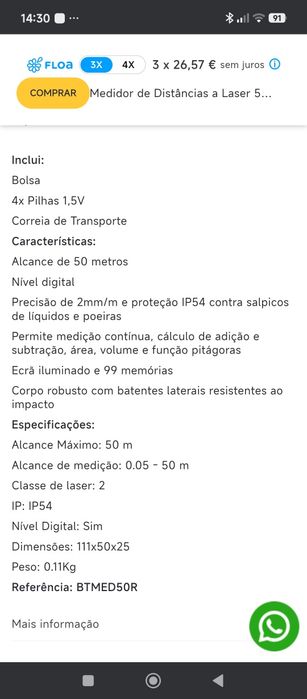 Medidor laser bellota 50Metros