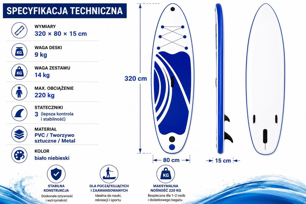 Deska Sup 320 cm Paddle Board do Pływania Pompowana Standu Up + Akcesoria