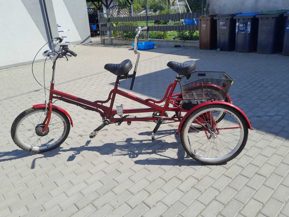 Rower trójkołowy tandem elektryczny