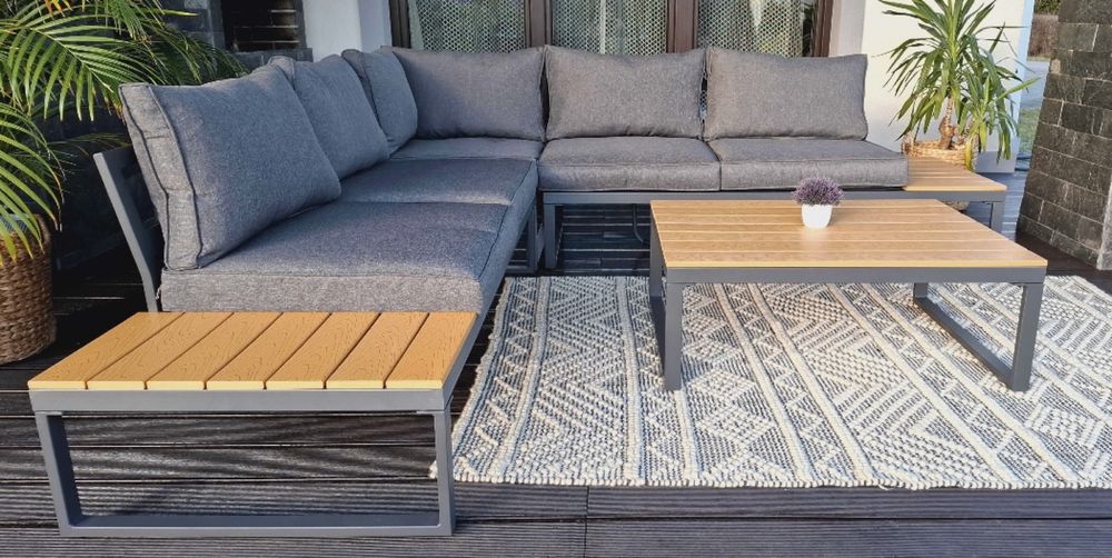 Nowy zestaw mebli ogrodowych aluminiowy narożnik + stolik kawowy