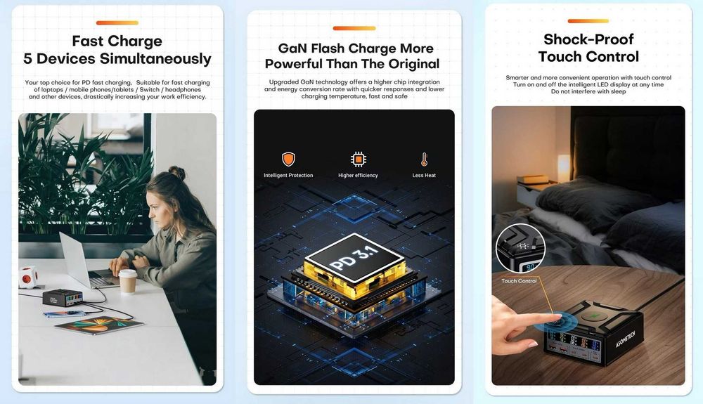 Зарядні пристрої ASOMETECH 160W/260W Desktop GaN Charger LED (3C+2A)