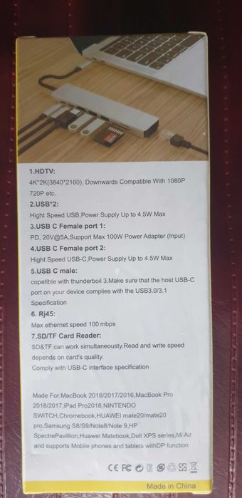 Хаб для планшета, смартфона, MacBook, PC с HDMI и LAN портами