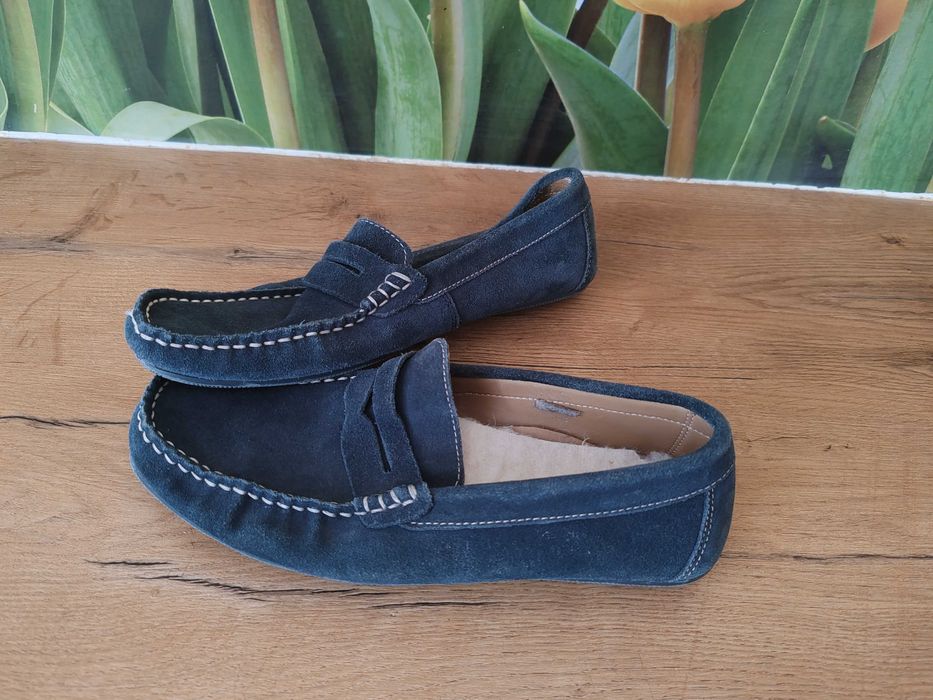Skórzane granatowe buty loafersy unisex rozmiar 41