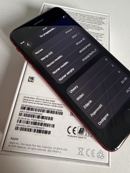 Jak Nowy iPhone SE 2020 64gbRed Oryg Bateria od nowosci 30 cykli
