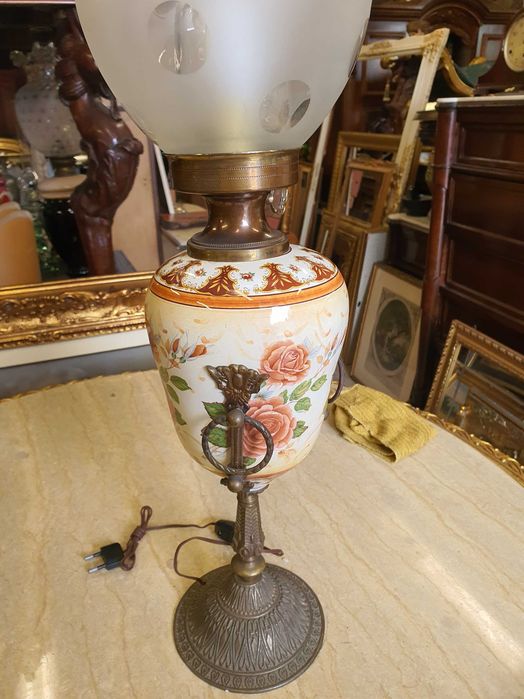 Lampa porcelana, mosiądz 66 cm