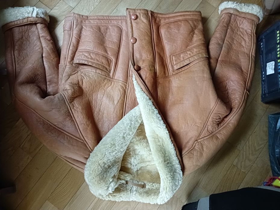 -40 Kurtka skórzana kożuch XXL shearling skóra owcza pilotka sheepskin