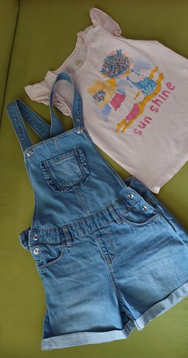 Ogrodniczki(r.134) i koszulka (r.128) cool club