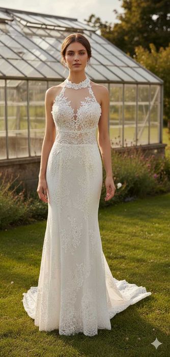 Nowa suknia ślubna 38 M koronkowa syrena z dekoltem halter rustykalna