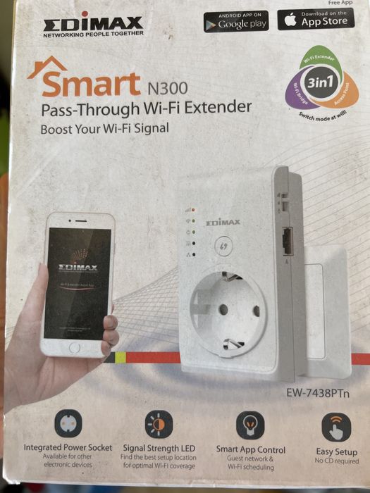 Розширювач покриття на 2.4ггцN300 11n з вбудованою розеткою ew-7438ptn