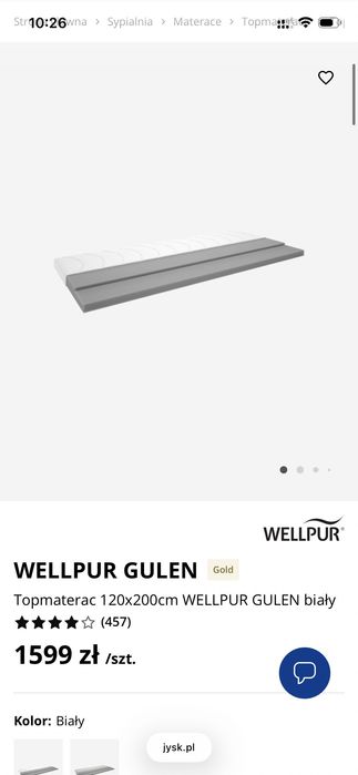 Topmaterac wellpur gulen gold jysk 120x200