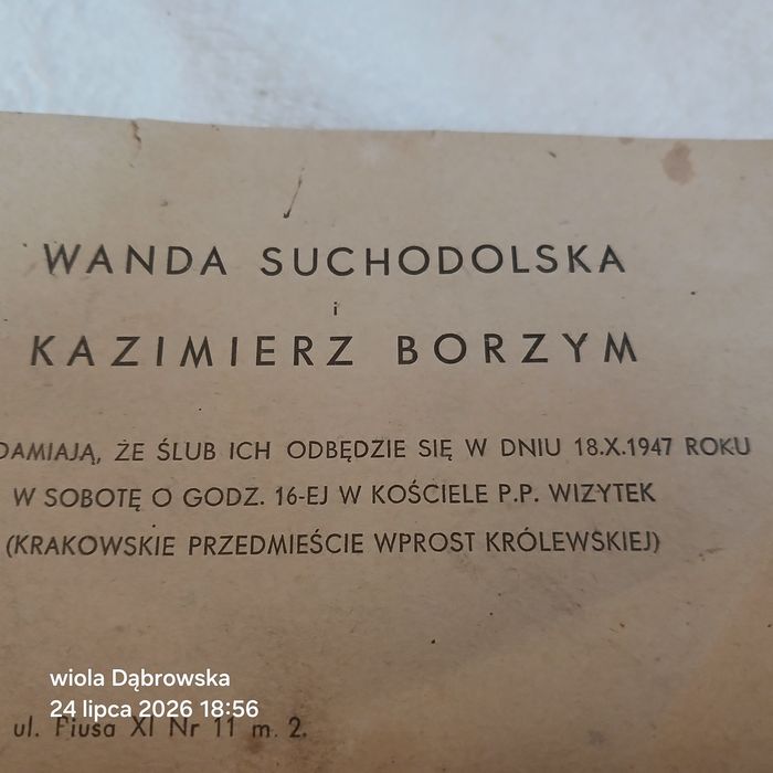 Zawiadomienie ze ślubu1947