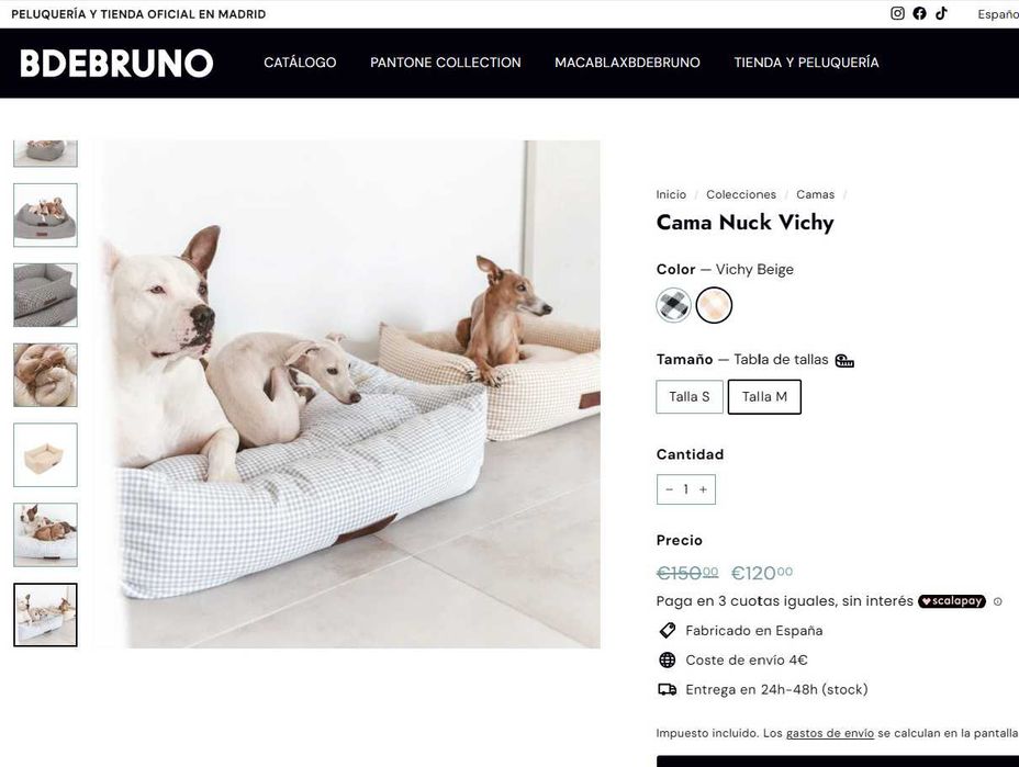 Cama para cão com tecido vichy cinza + capa extra riscas