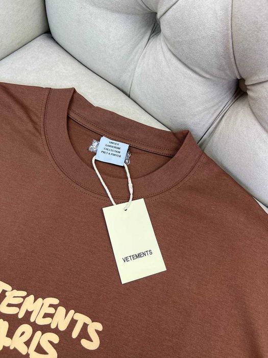 Коричневая футболка с принтом Vetements мужская футболка Ветмо f722