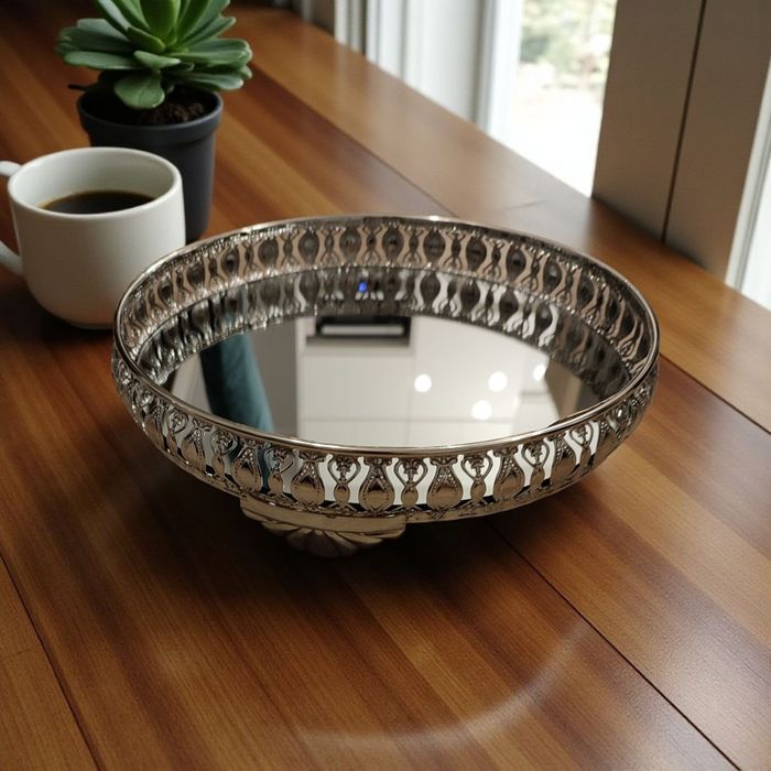 Nowa srebrna metalowa taca dekoracyjna