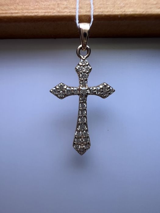 Золотой крестик с бриллиантами 0,19ct красное золото 585 проба