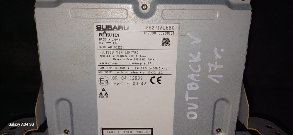 Radio subaru outback V 2017r
