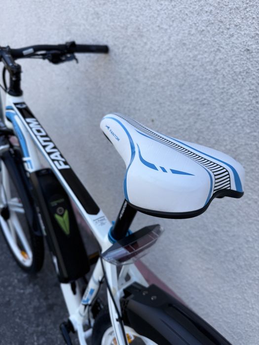 Rower elektryczny MTB biało niebieski 14Ah, bateria LG, napęd Shimano