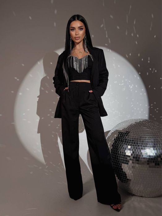 Женский брючный костюм S-XL черный,шоколад Жіночий костюм піджак+брюки