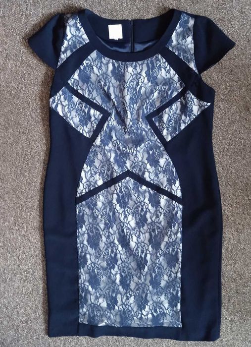 Wizytowa sukienka granat koronka r. 48/50