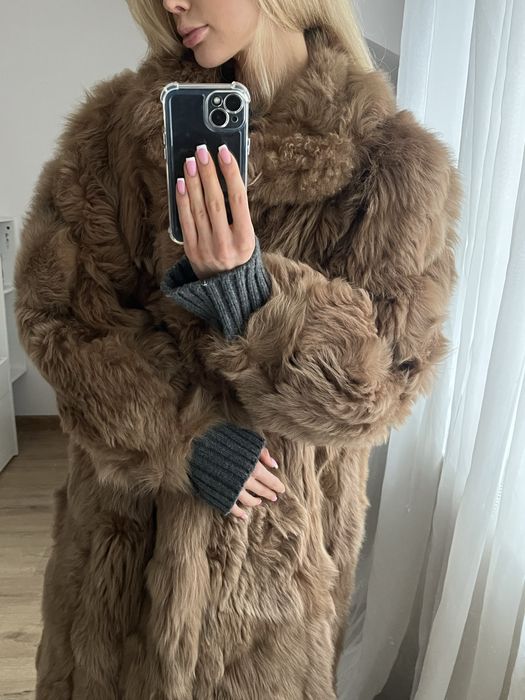 Brązowe damskie futro naturalne długi płaszcz zimowy