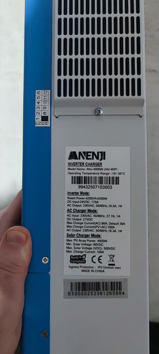 Тихий інвертор Anenji 4.2 / 6.2 kW 24 / 48V WiFi модель 2025