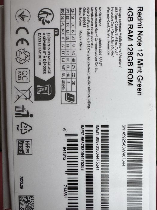 Telefon Xiaomi Redmi Note 12 Mint Green