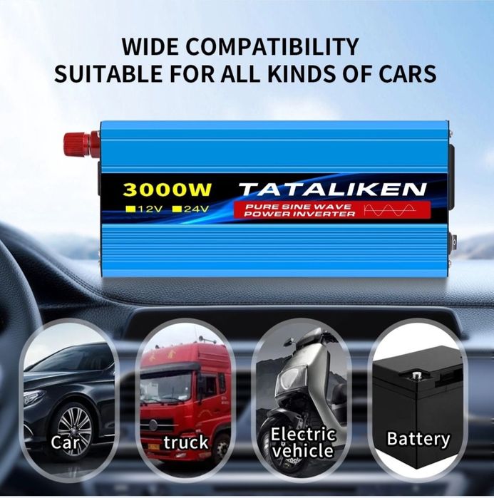 Инвертор 12V 220V Tataliken 3000W чистий синус (для котлов и т.д)