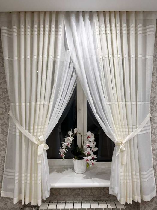 штори льон шампань білий