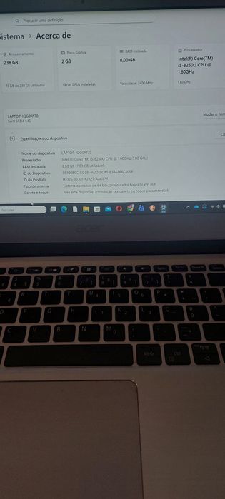 Acer Swift Intel i5 1.6Ghz 238Gb