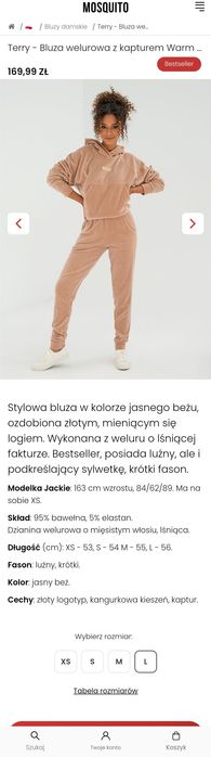 Nowa bluza welurowa z kapturem Mosquito. Bez metki. 179,99 na Mosquit