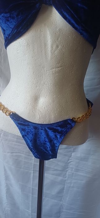 Strój kąpielowy SHEIN welurowy niebiesko-złoty bikini NOWY