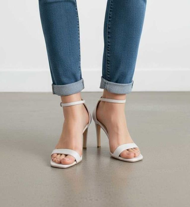 Boohoo eleganckie buty na obcasie kremowe rozm. 40