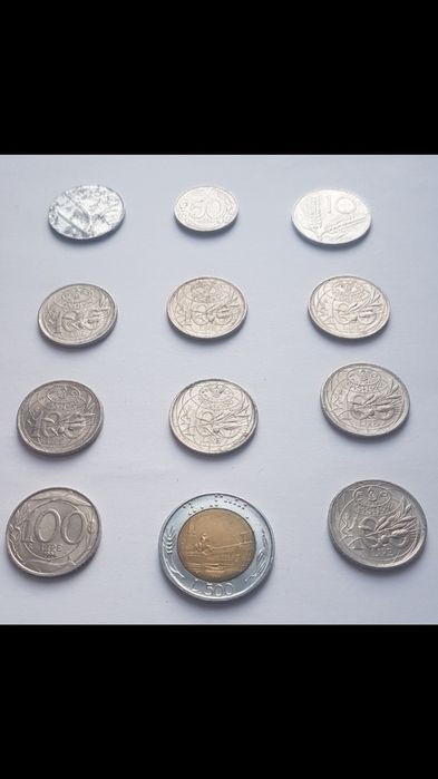Монеты  Италии ( 12 шт-): 10 Lire, 50 Lire, 100 Lire, 500 Lire)