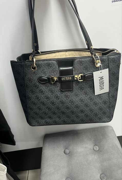 Шопер Guess чорний і сірий прінт