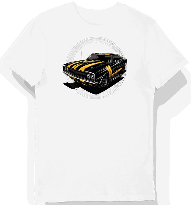 Koszulka męska biała z motywem retro samochodu Super Bee 3XL